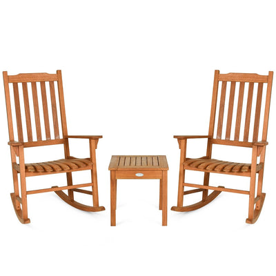 *3 Pieces Eucalyptus Rocking Chair Set with Coffee Table