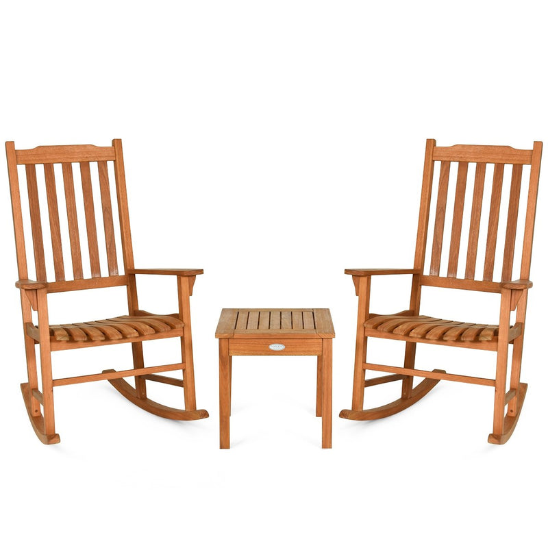 *3 Pieces Eucalyptus Rocking Chair Set with Coffee Table