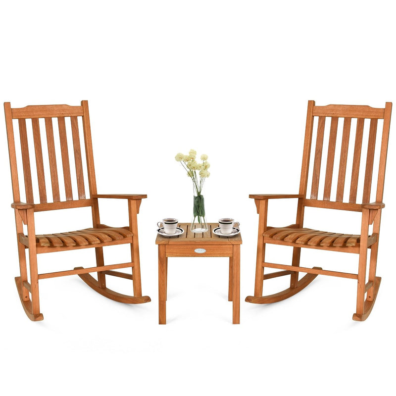*3 Pieces Eucalyptus Rocking Chair Set with Coffee Table