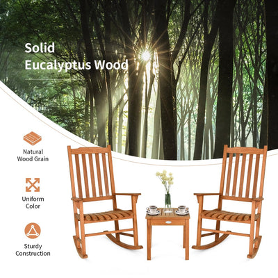 *3 Pieces Eucalyptus Rocking Chair Set with Coffee Table