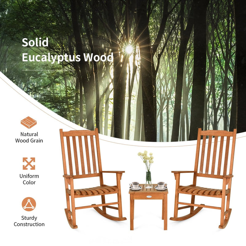 *3 Pieces Eucalyptus Rocking Chair Set with Coffee Table