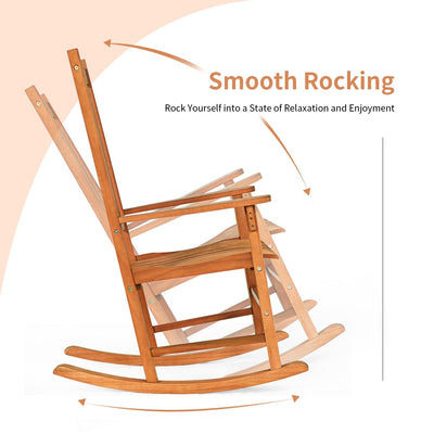 *3 Pieces Eucalyptus Rocking Chair Set with Coffee Table