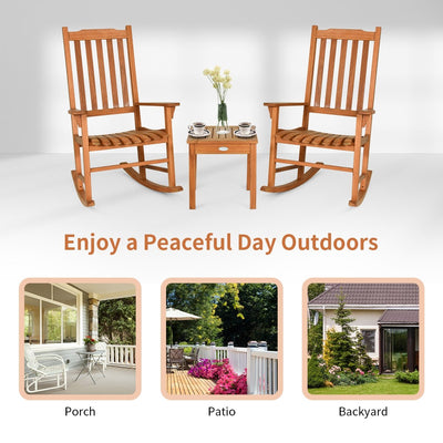 *3 Pieces Eucalyptus Rocking Chair Set with Coffee Table