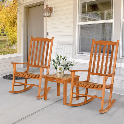 *3 Pieces Eucalyptus Rocking Chair Set with Coffee Table