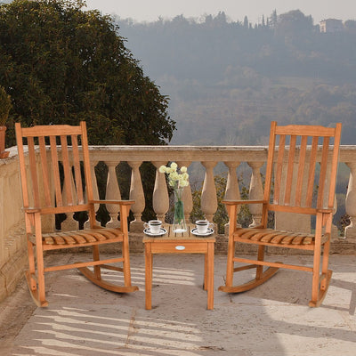 *3 Pieces Eucalyptus Rocking Chair Set with Coffee Table