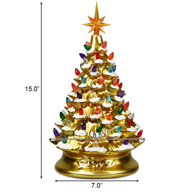15 Inch Pre-Lit Hand-Painted Ceramic National Christmas Tree-Golden