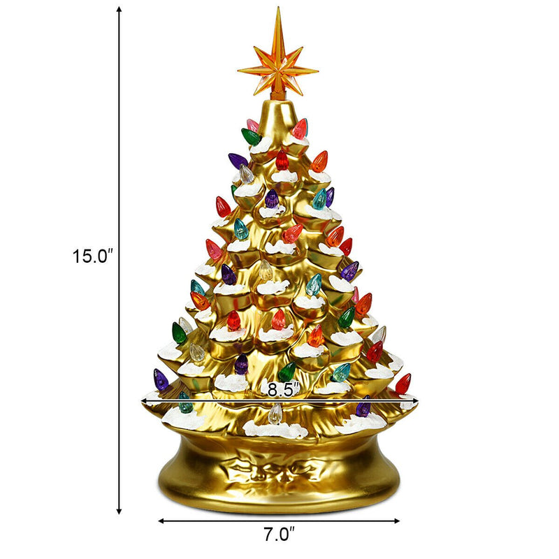 15 Inch Pre-Lit Hand-Painted Ceramic National Christmas Tree-Golden