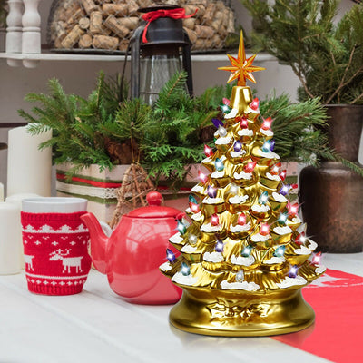 15 Inch Pre-Lit Hand-Painted Ceramic National Christmas Tree-Golden