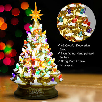 15 Inch Pre-Lit Hand-Painted Ceramic National Christmas Tree-Golden