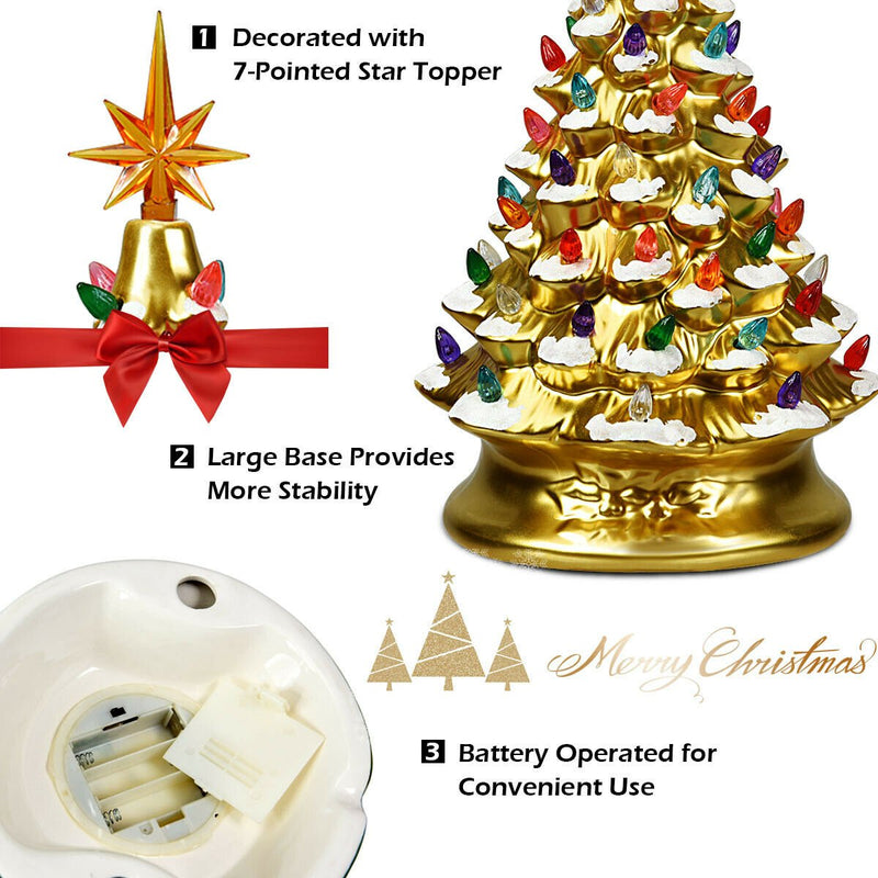 15 Inch Pre-Lit Hand-Painted Ceramic National Christmas Tree-Golden
