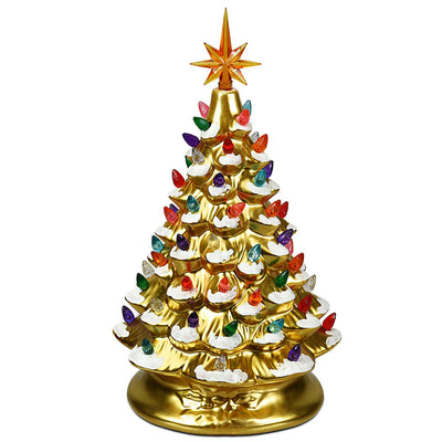 15 Inch Pre-Lit Hand-Painted Ceramic National Christmas Tree-Golden