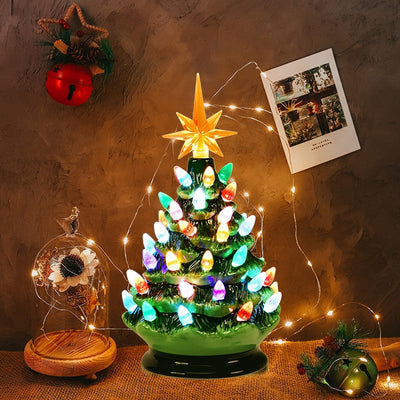 9.5 inch Prelit Hand-Painted Ceramic Battery Powered Christmas Tree