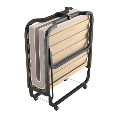 *Rollaway Guest Bed with Sturdy Steel Frame and Memory Foam Mattress Made in Italy - Beige