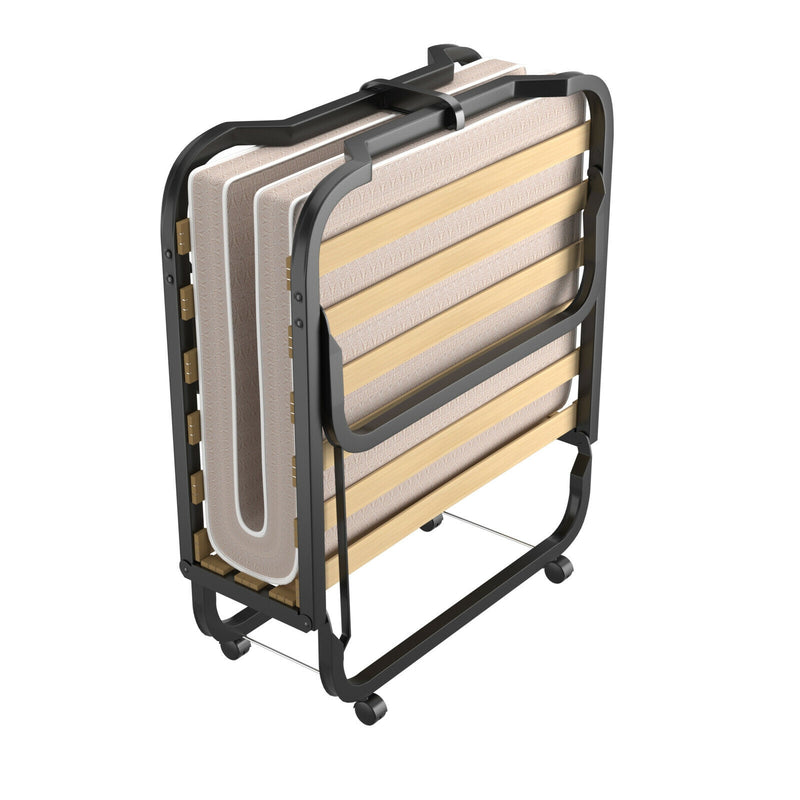 *Rollaway Guest Bed with Sturdy Steel Frame and Memory Foam Mattress Made in Italy - Beige