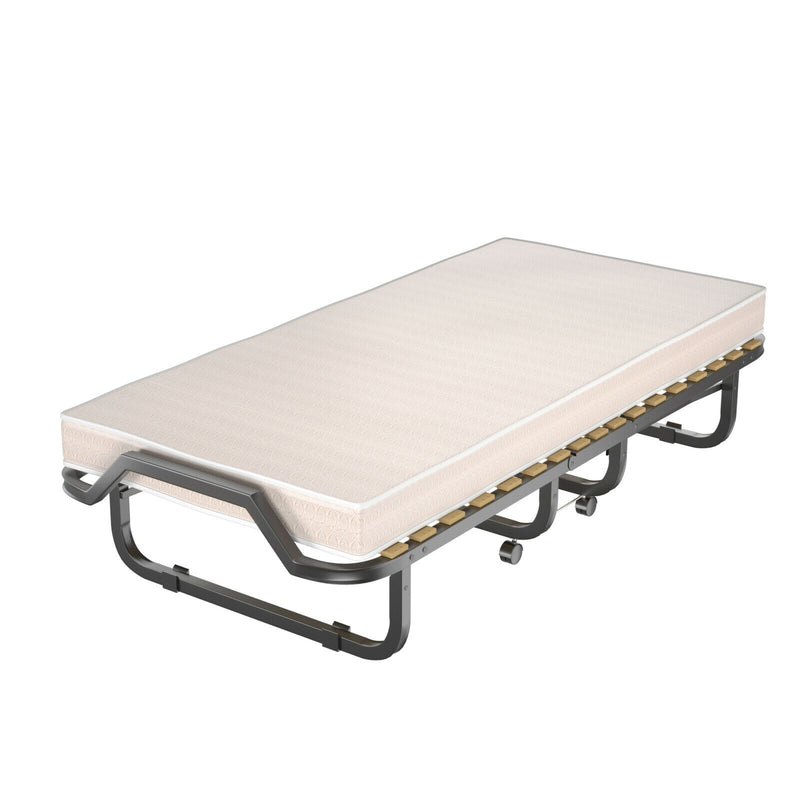 *Rollaway Guest Bed with Sturdy Steel Frame and Memory Foam Mattress Made in Italy - Beige