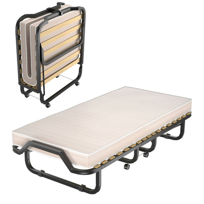 *Rollaway Guest Bed with Sturdy Steel Frame and Memory Foam Mattress Made in Italy - Beige