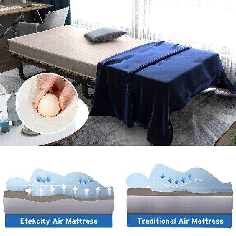 *Rollaway Guest Bed with Sturdy Steel Frame and Memory Foam Mattress Made in Italy - Beige