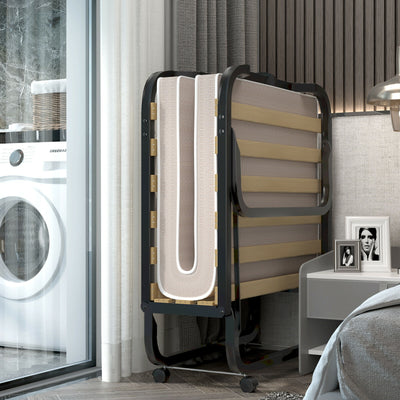 *Rollaway Guest Bed with Sturdy Steel Frame and Memory Foam Mattress Made in Italy - Beige