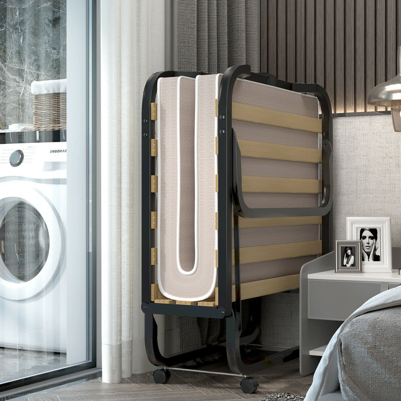 *Rollaway Guest Bed with Sturdy Steel Frame and Memory Foam Mattress Made in Italy - Beige