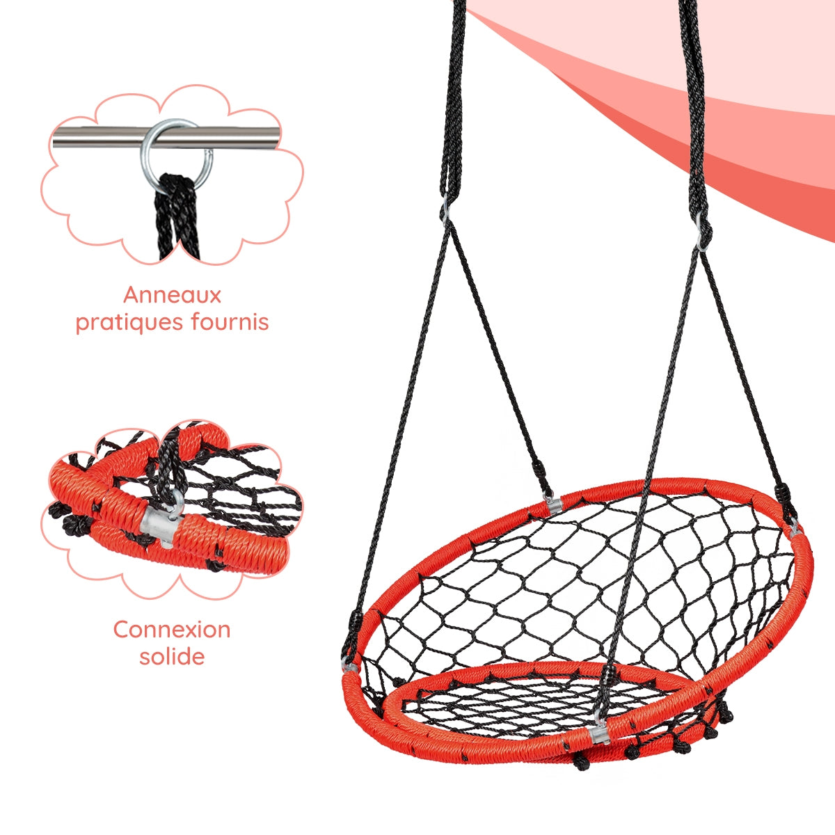 Hangint Rope Net Net Hanging Swing Chair with Adjustable Hanging Ropes-Orange