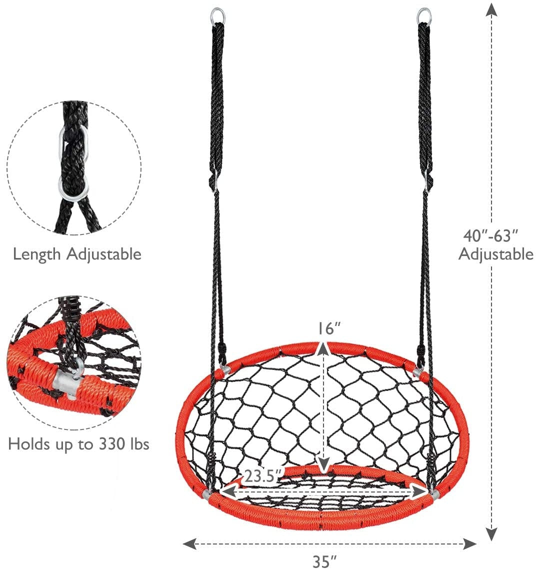 Chair Rope Net Net Hanging Swing Chair with Adjustable Hanging Ropes-Orange