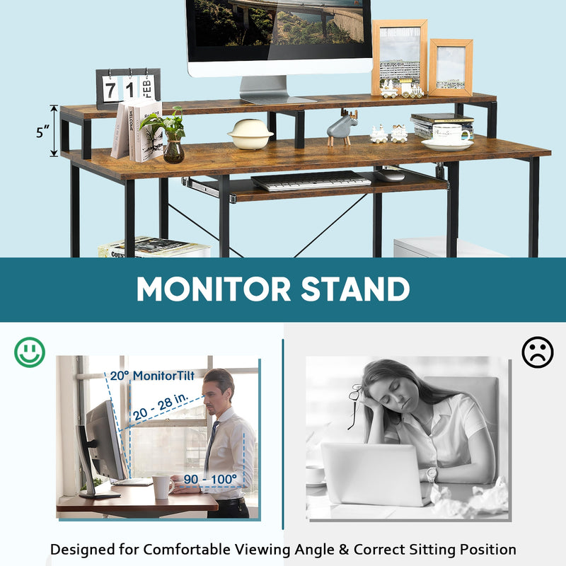 backordered - *47 Inches Computer Desk Writing Study Table with Keyboard Tray and Monitor Stand