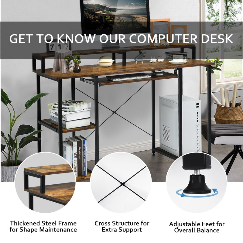 backordered - *47 Inches Computer Desk Writing Study Table with Keyboard Tray and Monitor Stand
