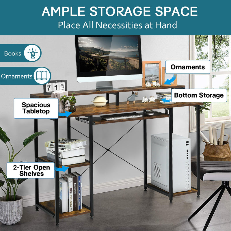 backordered - *47 Inches Computer Desk Writing Study Table with Keyboard Tray and Monitor Stand