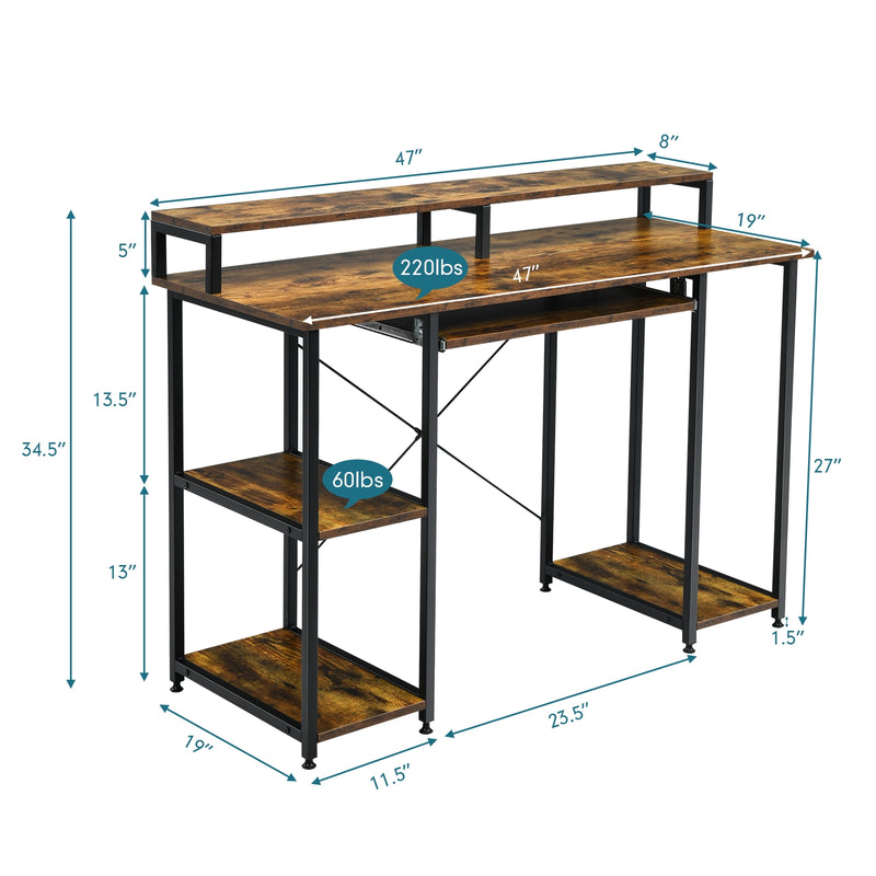 backordered - *47 Inches Computer Desk Writing Study Table with Keyboard Tray and Monitor Stand