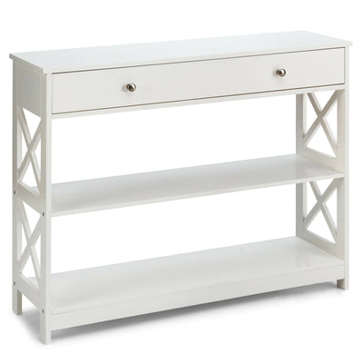 *Console Table 3-Tier with Drawer and Storage Shelves - White