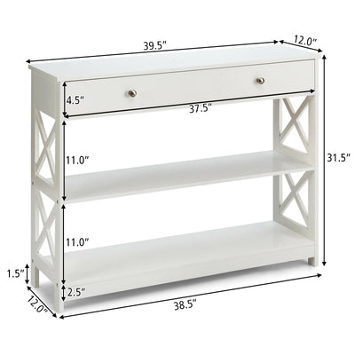 *Console Table 3-Tier with Drawer and Storage Shelves - White