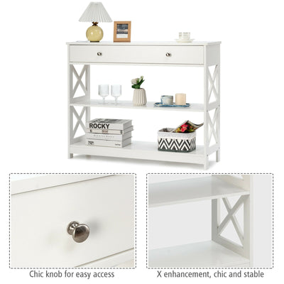 *Console Table 3-Tier with Drawer and Storage Shelves - White