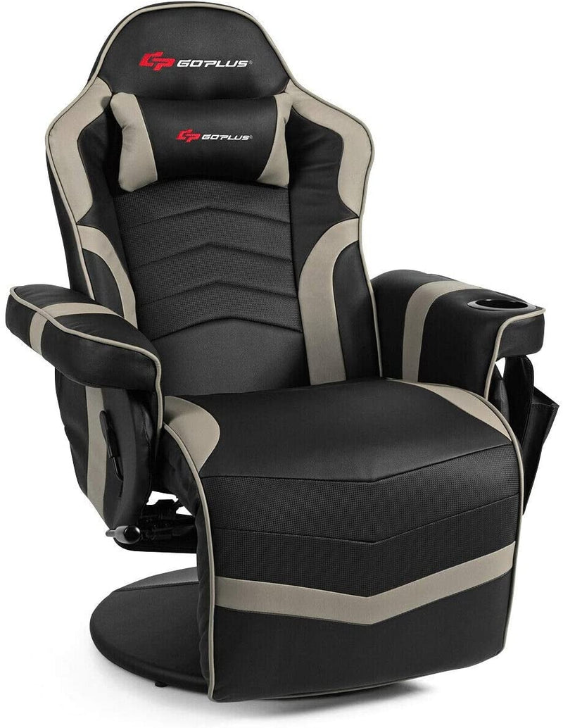 *Ergonomic High Back Massage Gaming Chair Gaming Recliner with Pillow - Gray
