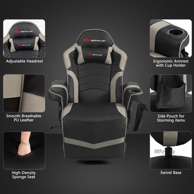 *Ergonomic High Back Massage Gaming Chair Gaming Recliner with Pillow - Gray