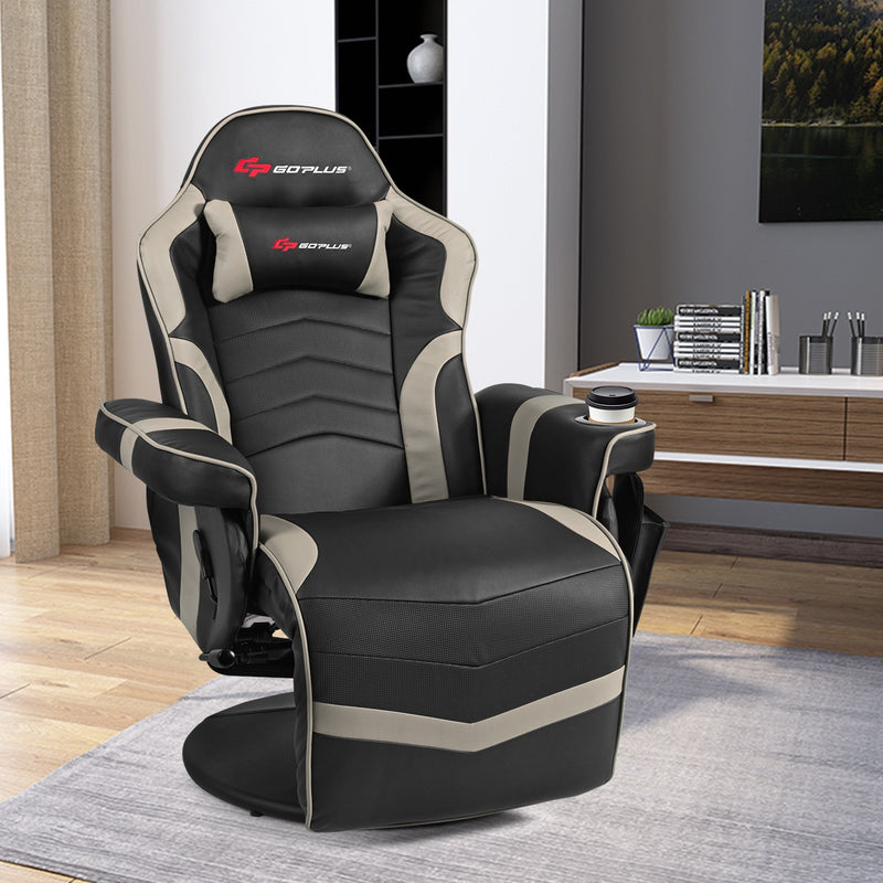 *Ergonomic High Back Massage Gaming Chair Gaming Recliner with Pillow - Gray