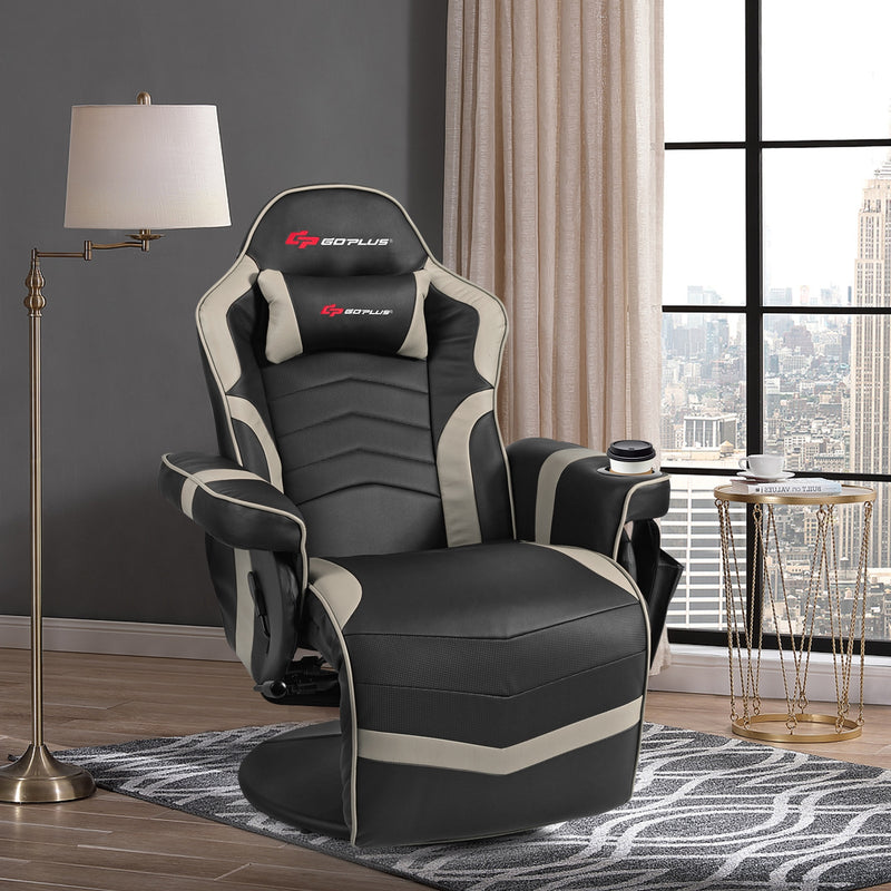 *Ergonomic High Back Massage Gaming Chair Gaming Recliner with Pillow - Gray