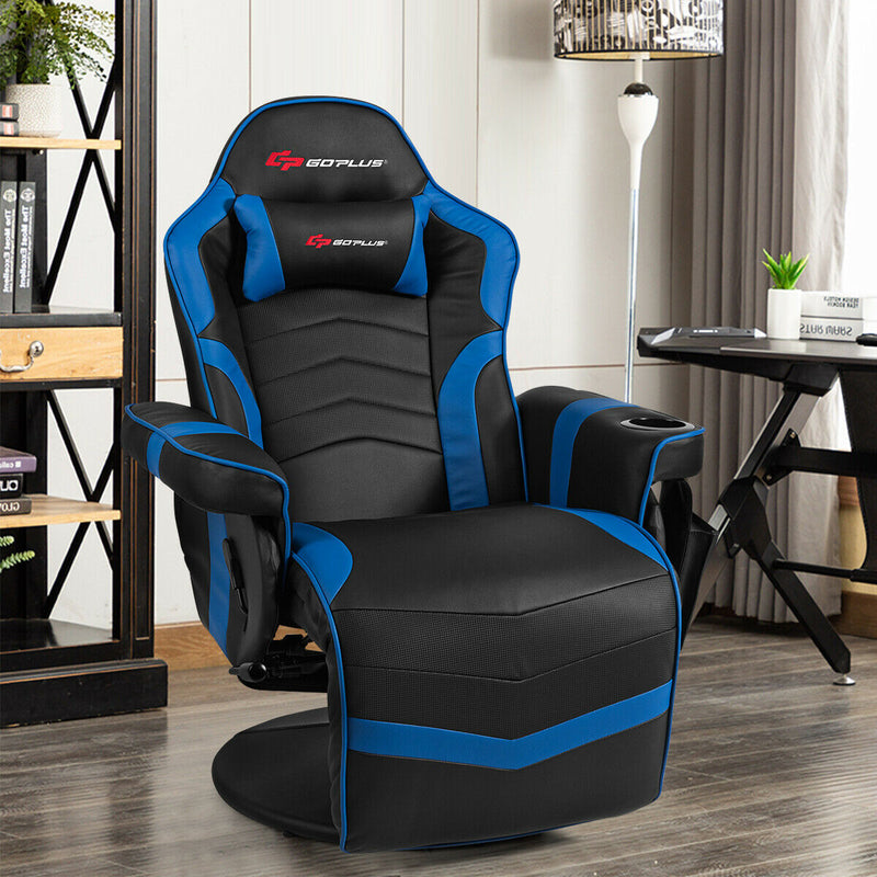 *Ergonomic High Back Massage Gaming Chair with Pillow - Blue