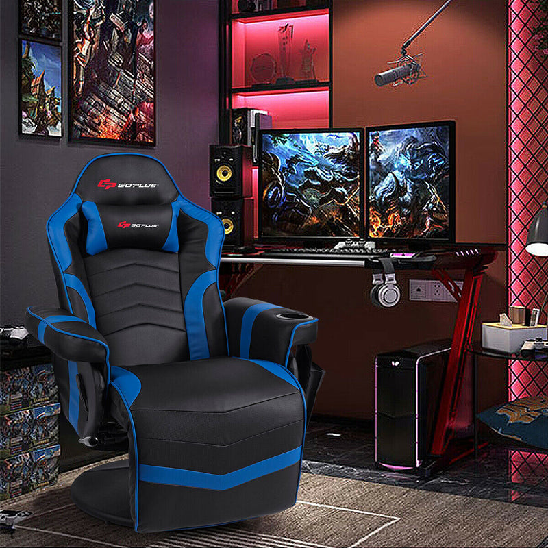 *Ergonomic High Back Massage Gaming Chair with Pillow - Blue