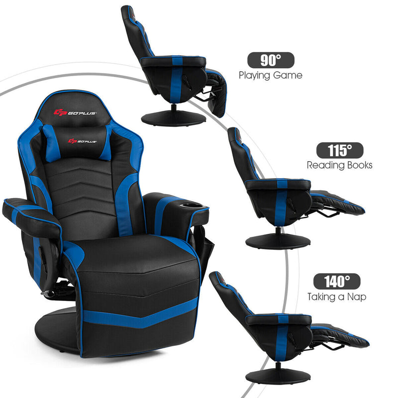 *Ergonomic High Back Massage Gaming Chair with Pillow - Blue