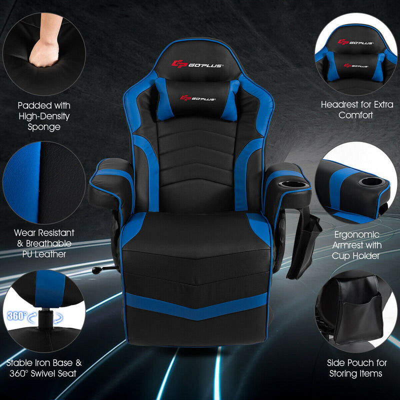 *Ergonomic High Back Massage Gaming Chair with Pillow - Blue