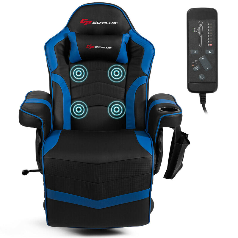 *Ergonomic High Back Massage Gaming Chair with Pillow - Blue
