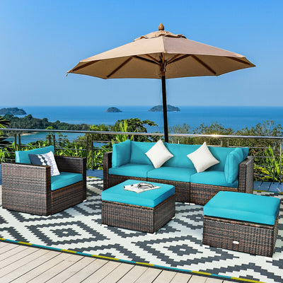 *6 Pieces Patio Rattan Furniture Set with Cushions - Turquoise