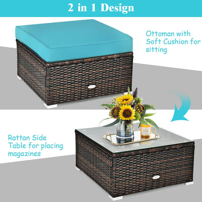 *6 Pieces Patio Rattan Furniture Set with Cushions - Turquoise