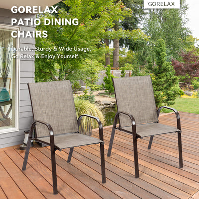 2 Pieces Patio Outdoor Dining Chair with Armrest-Gray