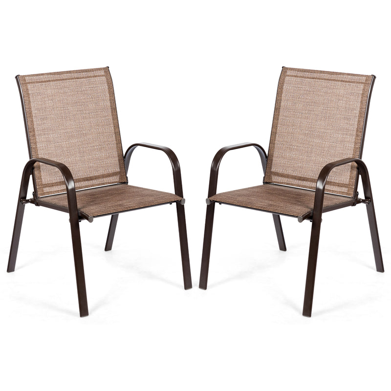 2 Pieces Patio Outdoor Dining Chair with Armrest-Brown