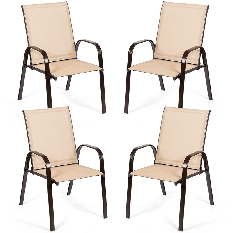 2 Pieces Patio Outdoor Dining Chair with Armrest-Beige
