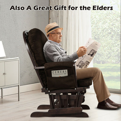 *Wood Glider and Ottoman Set with Padded Armrests and Detachable Cushion - Brown