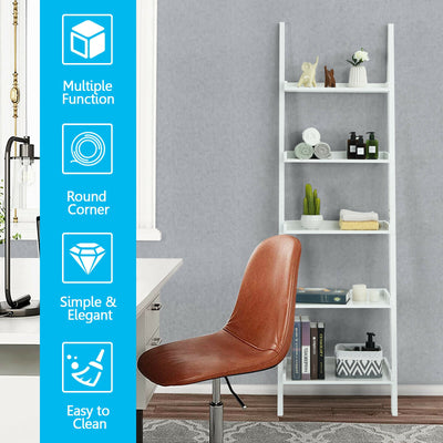 5-Tier Wall-leaning Ladder Shelf Display Rack for Plants and Books-White