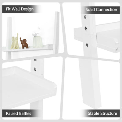 5-Tier Wall-leaning Ladder Shelf Display Rack for Plants and Books-White