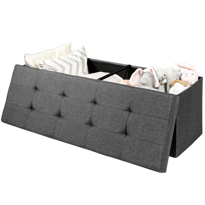*Large Fabric Folding Storage Chest with Smart lift Divider Bed End Ottoman Bench - Dark Gray